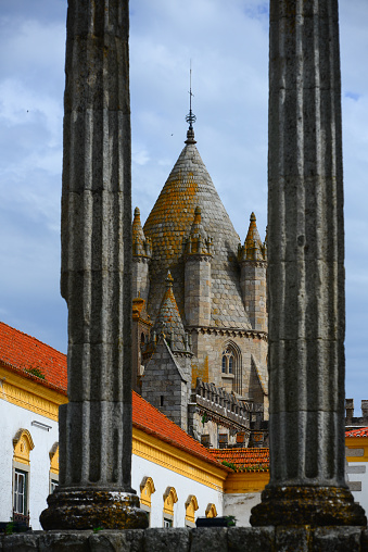 The columns of the Roman Temple and the Cathedral of Évora, Alentejo, Portugal