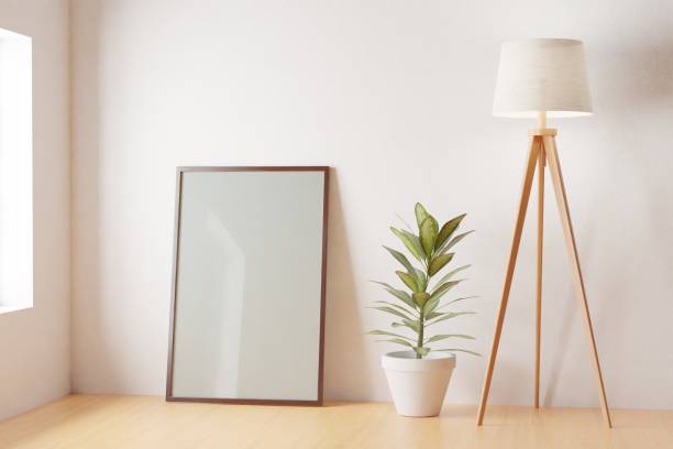 istock Vertical frame mockup in living room interior. 3d rendering, 3d illustration 1401254151