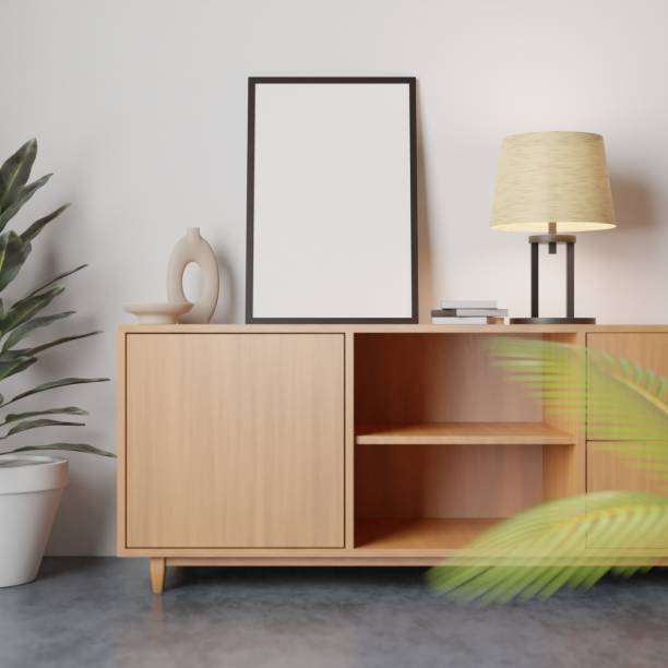 istock Vertical frame mockup in living room interior. 3d rendering, 3d illustration 1401254188