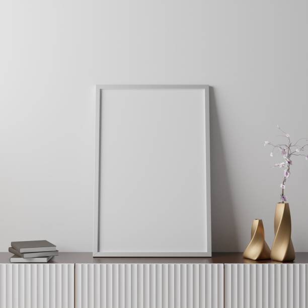 istock Vertical frame mockup in living room interior. 3d rendering, 3d illustration 1401254263