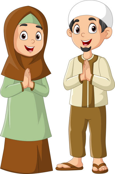 Happy muslim man and woman cartoon Vector illustration of Happy muslim man and woman cartoon cartoon of muslim costume stock illustrations