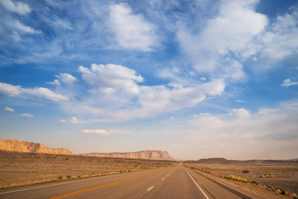 Driving on a n empty road in Utah, USA
