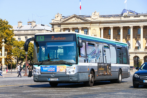 Paris, France - September 15, 2019: Urban bus Irisbus Citelis 12M in a city street.