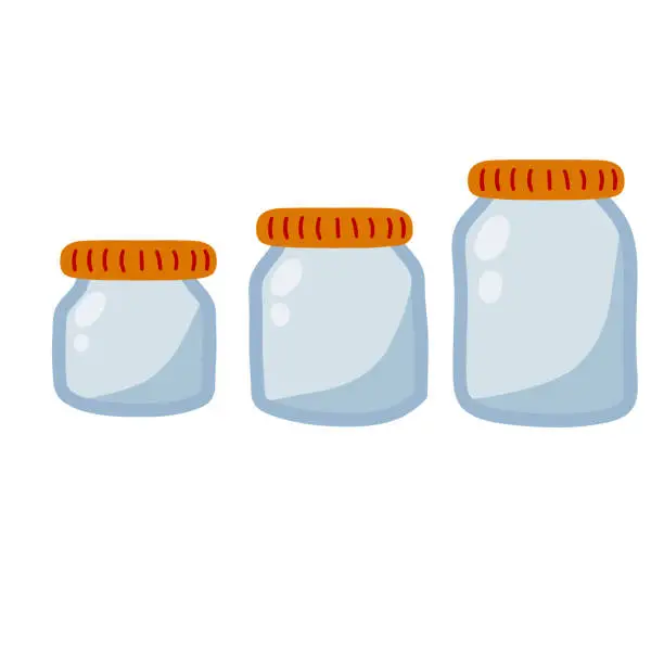 Vector illustration of Mason jar. Glass pot for canning. Empty Kitchen glassware.