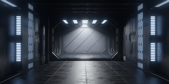 corridor in a sci-fi building. space ship 3d render