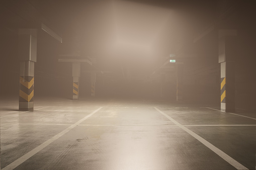 dark empty parking foggy 3d render