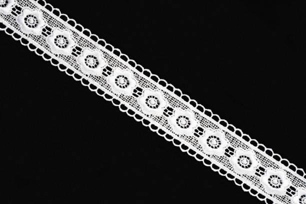istock White lace with flowers on black background isolated diagonally 1401270066