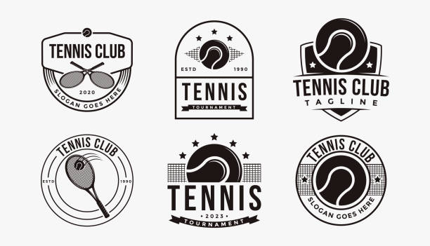 illustrations, cliparts, dessins animés et icônes de ensemble d’emblème de badge club de tennis, tournoi, vecteur de conception de logo de tennis sur fond blanc - tournoi de tennis