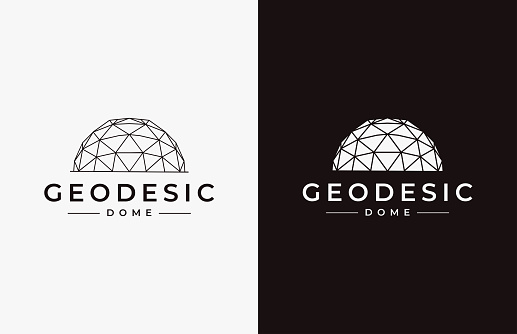 Set of Simple Geodesic dome logo icon vector on black and white background