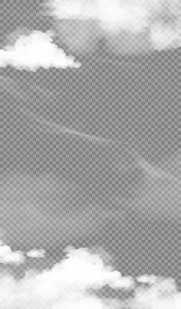 niebo, chmury altostratus, wektorowy pionowy baner izolowany chmury cirrus na przezroczystym tle do dekoracji elementów tła, pokrycie banerów internetowych, naturalny miękki pejzaż chmur dymu lub grzmotu - storm cloud stratosphere overcast four seasons stock illustrations