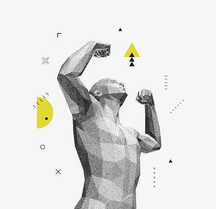 Champion raising both hands in the air as a true winner. Victory and freedom. Strong man raising hands up. Sport symbol. Leadership or workout bodybuilding concept. Vector illustration.