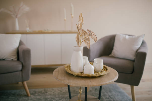 istock Living room interior with grey couch, chair and coffee table. 1401284384