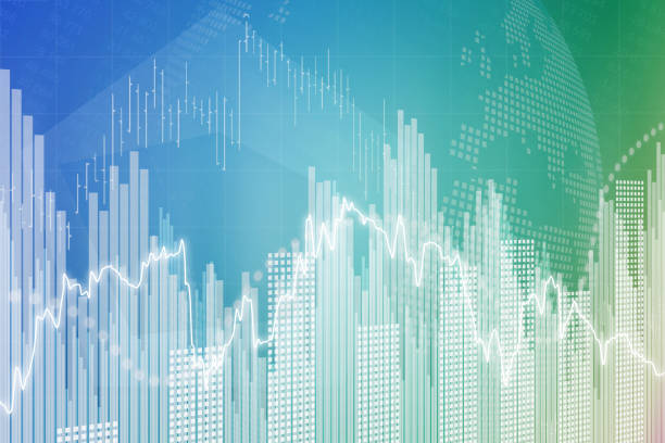 istock Blue and green finance background. 3D render. Soft focus. Global economy concept 1401286382