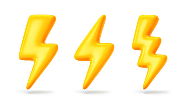 Yellow thunderbolt icon. Flash of lightning symbol isolated on white. Clipping path included