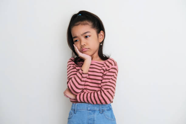 Asian little girl showing sad expression