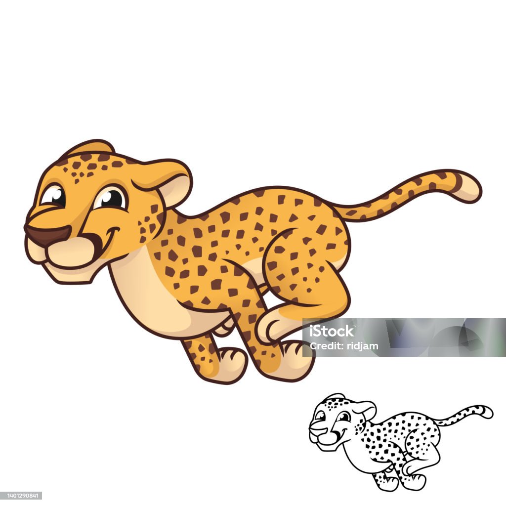 Cute Happy Cheetah Running Fast With Black And White Line Art Drawing Stock  Illustration - Download Image Now - iStock