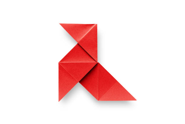 istock Red paper hen origami isolated on a white background 1401292122