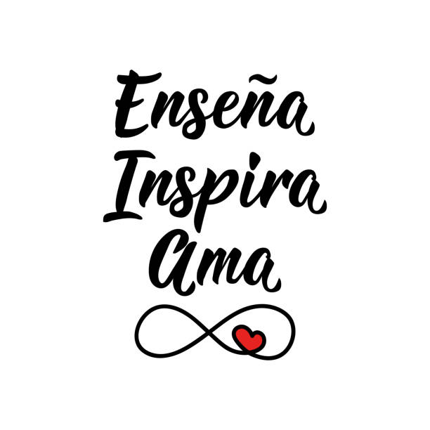 ilustrações de stock, clip art, desenhos animados e ícones de teach, inspire, love - in spanish. lettering. ink illustration. modern brush calligraphy. teachers day card - spanish culture teacher learning text