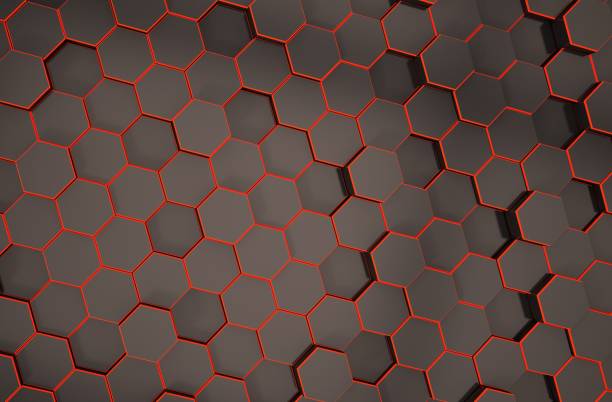 istock Abstract black hexagon background with red line. Colored hi-tech futuristic geometric pattern 1401294089