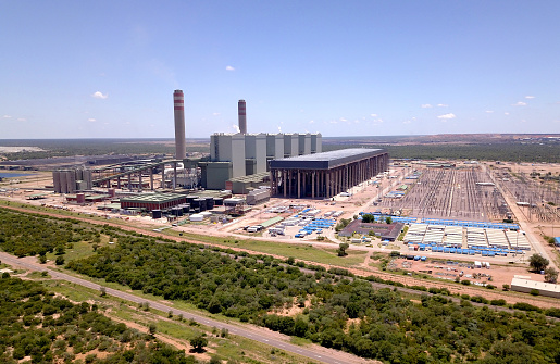 16 April 2021- Medupi, South Africa: Aerial of a power station in South Africa, a country troubled by electricity shortages
