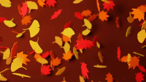 Autumn leaves and ginkgo leaves. Brown background. Image of fallen leaves. (Overview)3D Rendering.