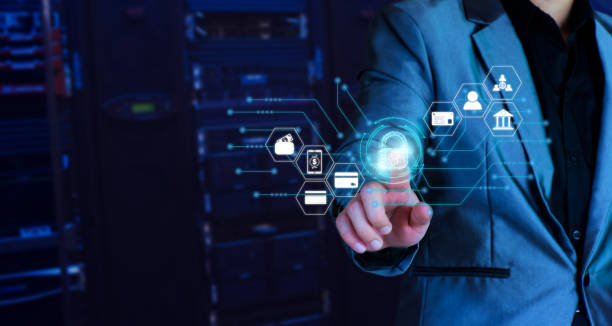 istock Cyber security concept. business man touching lock icon on virtual screen, protect personal data, protect financial transactions, cyber security, internet secure, future metaverse, work from home 1401296216