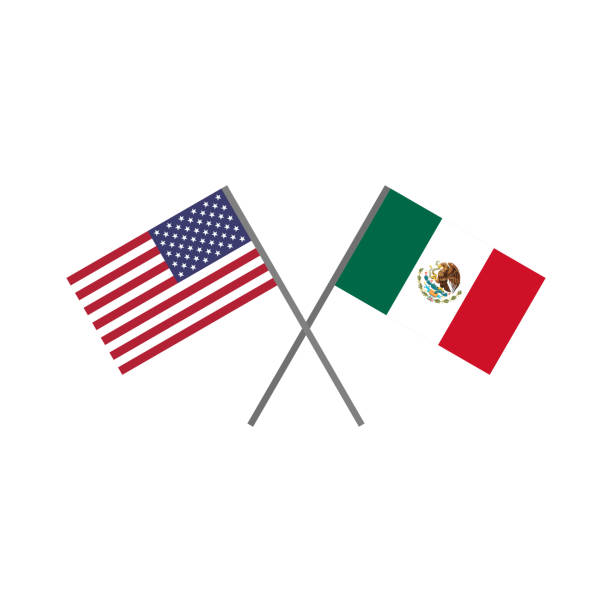 Clip Art Of A Mexican And American Flag Tattoos Illustrations, Royalty