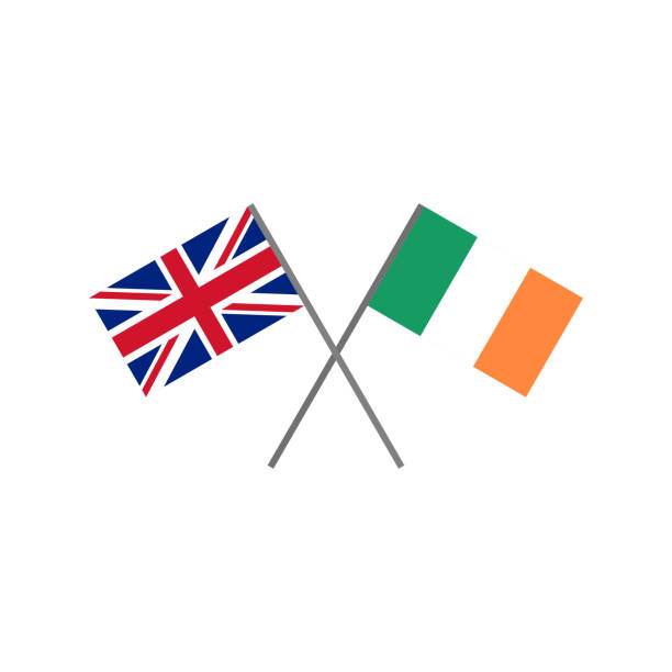 United Kingdom flag and Ireland flag crossing each others vector icon Vector editable high quality clip art of the British and Irish flags together. Diplomacy and international relationships concept related graphic illustration computer computer icon friendship sign stock illustrations