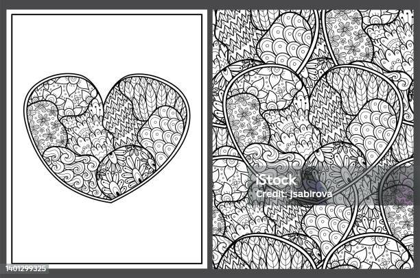 Doodle Heart Coloring Pages Set Stock Illustration - Download Image Now