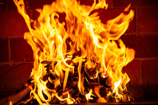 istock Bonfire in the fireplace. Firewood burning in the fireplace 1401299970