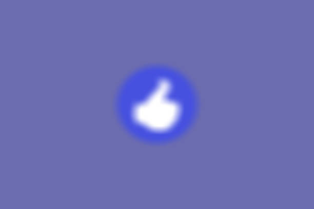 Abstract blurred thumb up on blue icon round circle.veri peri pastelic background.Copy space.