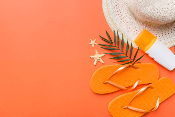 istock Summer vacation concept flat lay. straw hat beach accessories and towel top view. Space for text. travel concept 1401304318