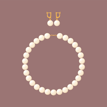 Pearl necklace and earrings. Vector illustration