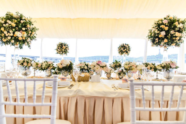 istock Table set for wedding with a beautiful flowers 1401311120