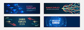 istock Modern banner in hi-tech style. Set of web banner templates, information protection, big data. Scientific and technical concept. 1401311332