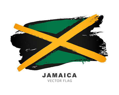 Flag of Jamaica. Colored brush strokes drawn by hand. Vector illustration isolated on white background. Colorful Jamaican flag logo.