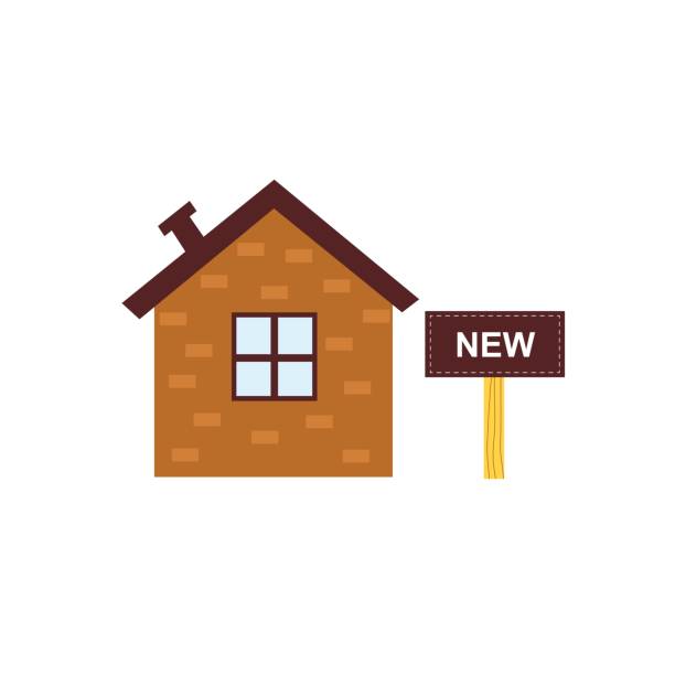 istock Cute new house with a sign. Newly built house building 1401311743