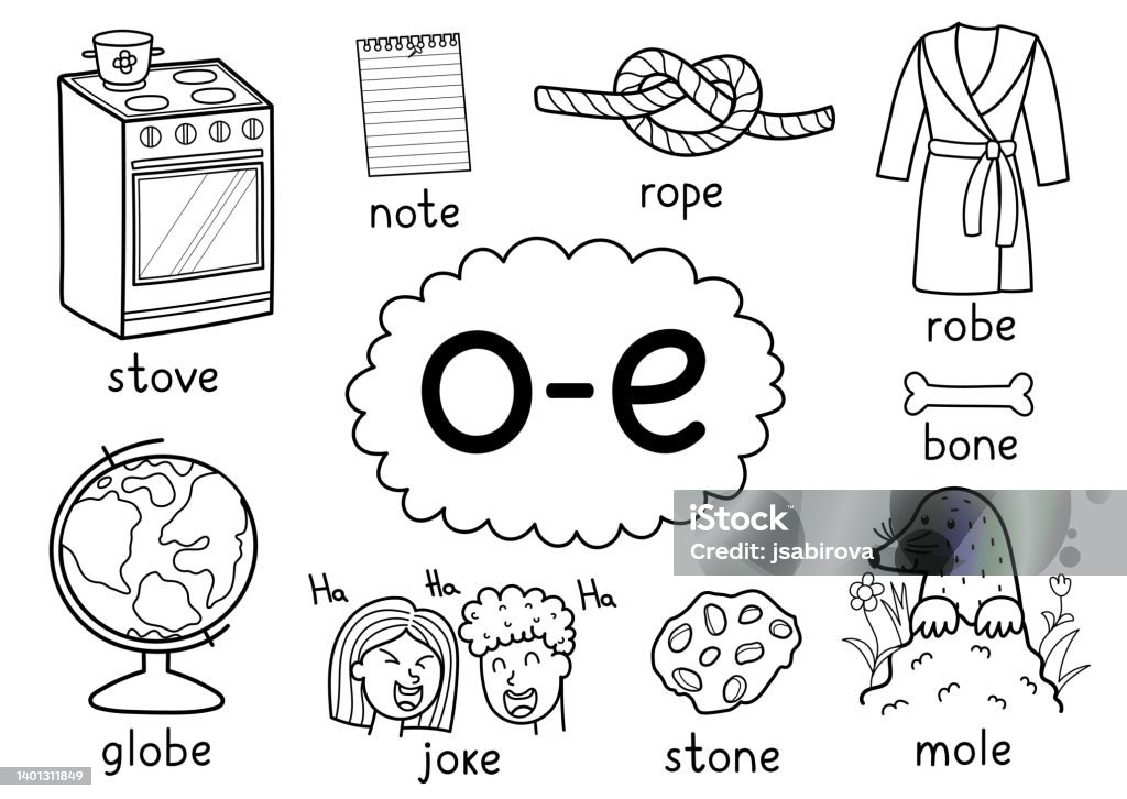 Oe Digraph Spelling Rule Black And White Educational Poster Stock ...