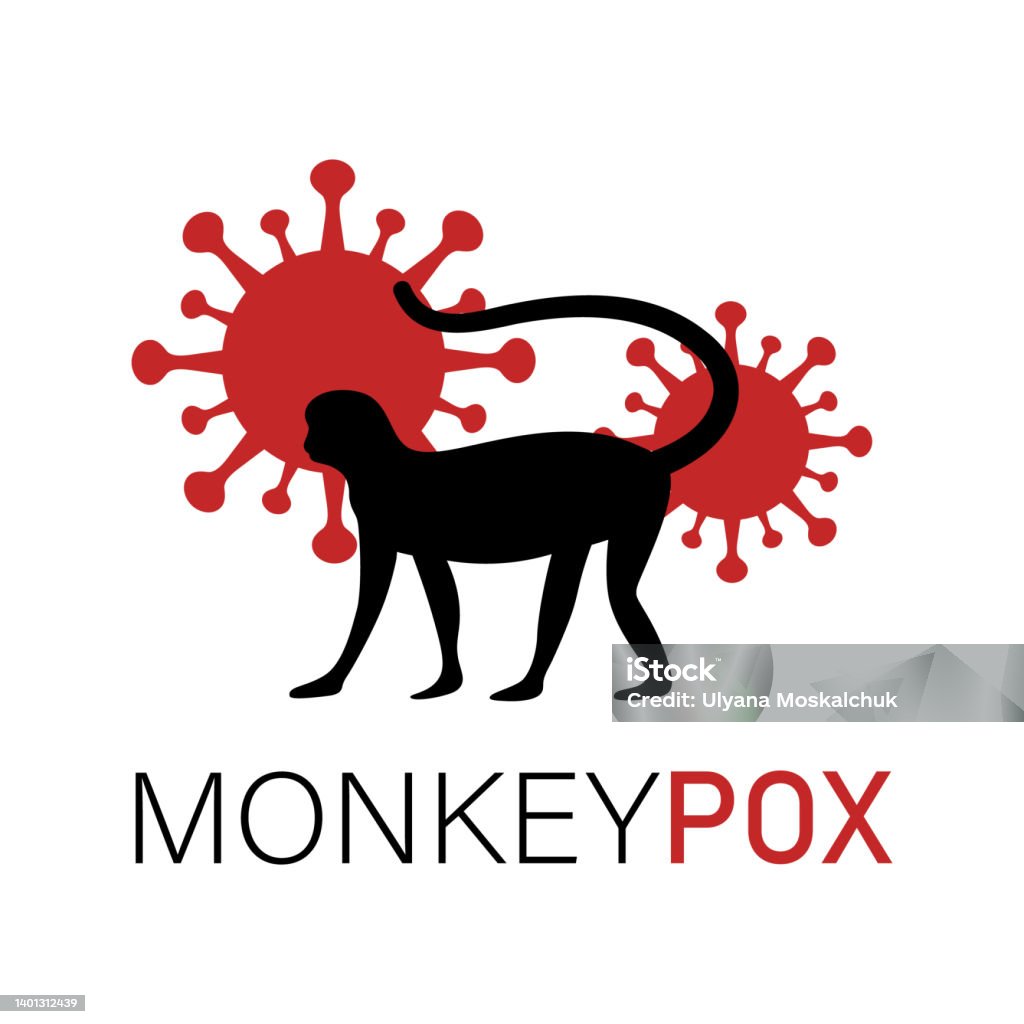 Vector Monkeypox virus poster. Monkey and virus silhouette. Pox virus concept. Mpox stock vector