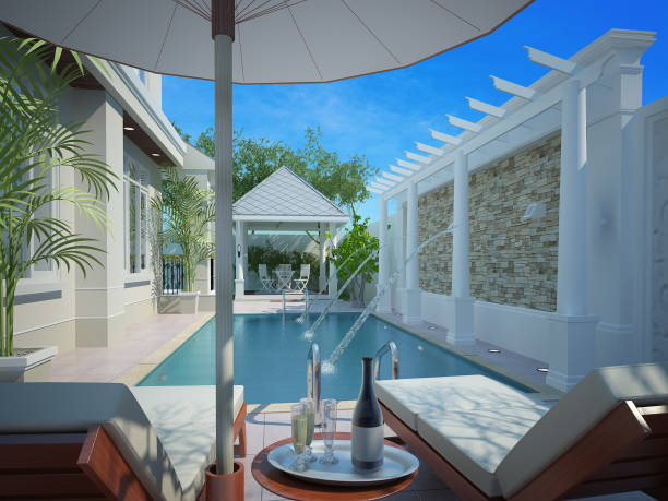 istock outdoor daybed with swimming pool ,3d rendering 1401313128