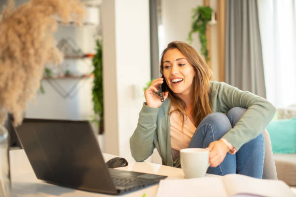 istock Young beautiful woman working from home 1401316293
