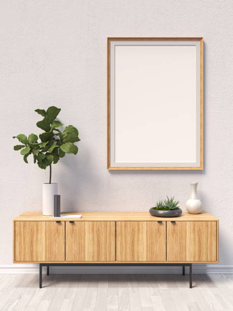 istock Mock up poster frames green succulent plant and  in modern interior 1401317531