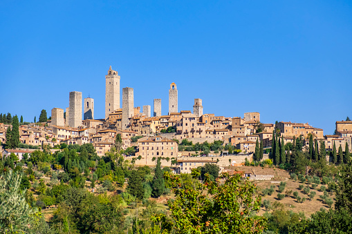 Panoramic view of San Gimignano, a small walled medieval hill town included in the UNESCO World Heritage Site