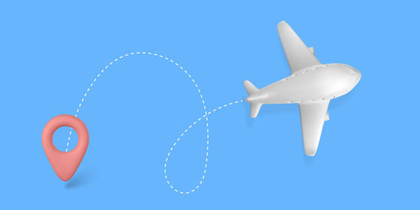 istock 3D cartoon white plane with aircraft path. Realistic Jet Airplane on blue background. Summer travel. Vector illustration 1401318615