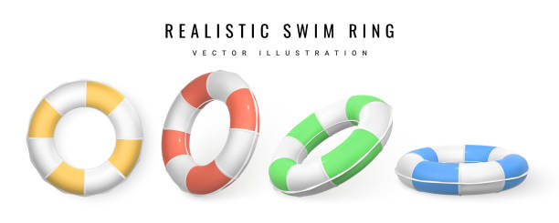 3D Swim ring. Realistic swiming circle. Summer time symbol isolated on white background. Summertime object. Vector illustration 3D Swim ring. Realistic swiming circle. Summer time symbol isolated on white background. Summertime object. Vector illustration. inflated pool stock illustrations