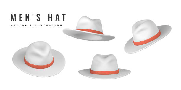 3d realistischer weißer herrenhut. sommerhut. sommerzeitobjekt. vektor-illustration - cowboy cowboy hat hat summer stock-grafiken, -clipart, -cartoons und -symbole