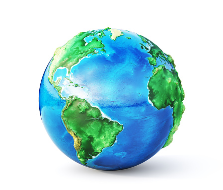 Realistic render of Earth in a white background. 3d illustration