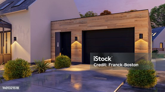 istock Home garage at night 1401321518