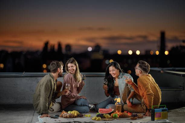 istock Picnic on a roof at dusk! 1401326687