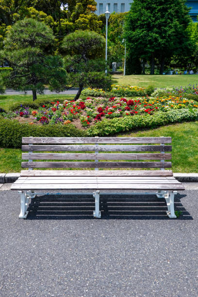 istock Bench by the sea surrounded by green grass (Yamashita Park in Yokohama) 1401328173
